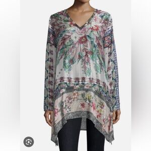 Johnny Was Tribeca Floral Print Georgette Tunic, Multi Size S 100% Silk